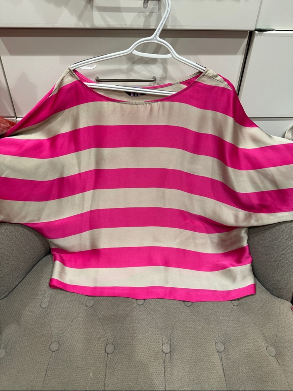 Express Women's Wide-Stripe Dolman Top in Fuchsia and Cream